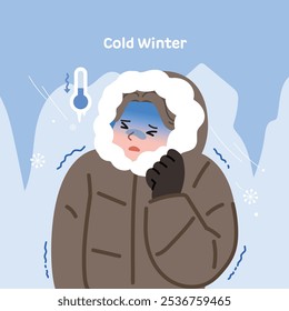 Illustration of people who are cold in the cold winter