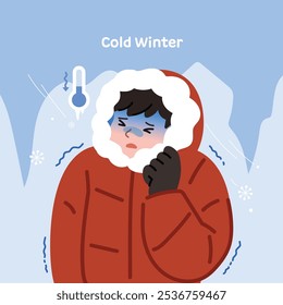 Ilustração de pessoas que estão frias no inverno frio