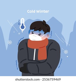 Ilustração de pessoas que estão frias no inverno frio