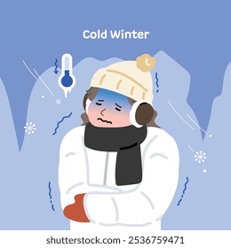 Ilustración de personas que tienen frío en el frío invierno