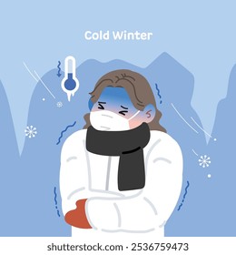 Ilustração de pessoas que estão frias no inverno frio