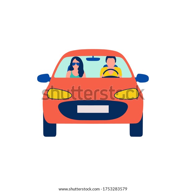 Illustration of people who is driving a car.\
Vector illustration in a flat\
style.