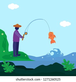 Illustration of people who are fishing in the sea