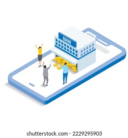 It is an illustration of people who are happy to have a lot of money in an online bank.