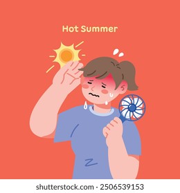 Illustration of people who are hot in the hot summer