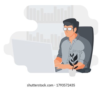 Illustration of People Work on Computer 