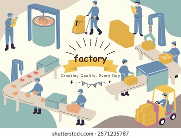 Illustration of people working in a factory