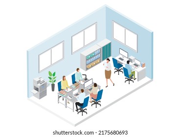 It is an illustration of people working in a place that imagines an office workspace.