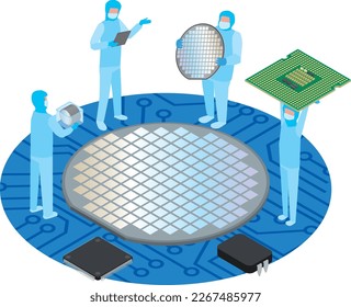 Illustration of people working in the semiconductor industry svg