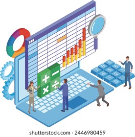 Ilustración de personas que trabajan con software de hoja de cálculo