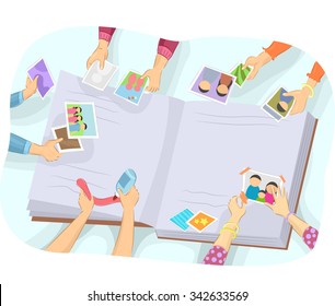 Illustration of a People Working Together to Compile a Photo Album
