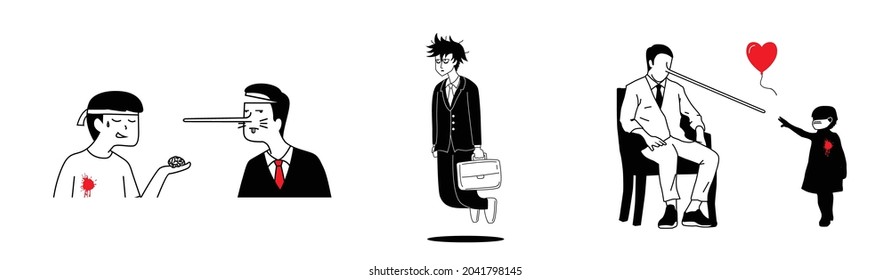 Illustration of people in the world of business and government. Graffiti line art style