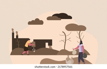 illustration of peoples throwing trash everywhere and causing environmental pollution