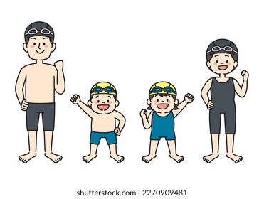 Illustration of Pepole Swimming Lessons in Swimming Suit