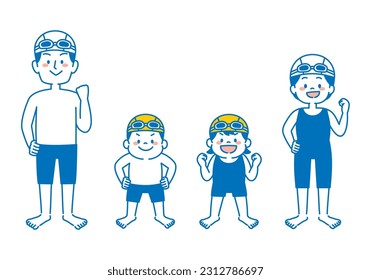 Illustration of Pepole Swimming Lessons in Swimming Suit