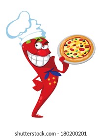 illustration of a pepper cook with pizza