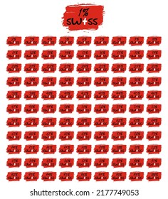 Illustration with percentage values. Vector template with hand written modern font. Set of 100 elements in red and black colors. Swiss sign label.