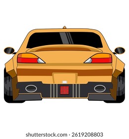 Illustration of a  Performance Yellow Car. S15 JDM. cartoon