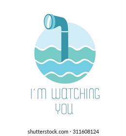 Illustration of periscope in the waves and lettering I'm Watching You on white isolated background