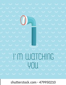 Illustration of periscope in the waves and lettering I'm Watching You on white isolated background