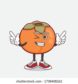 An illustration of Persimmon Fruit cartoon mascot character with Winking eye