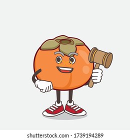 An illustration of Persimmon Fruit cartoon mascot character as wise judge with hammer