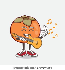 An illustration of Persimmon Fruit cartoon mascot character playing a guitar