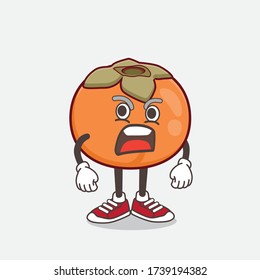 An illustration of Persimmon Fruit cartoon mascot character with angry face