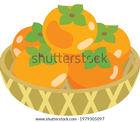 Illustration of persimmons in the bamboo basket