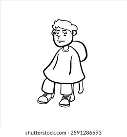 illustration of a person about to have their hair cut, black and white cartoon, good for your visual elements, omrat vector