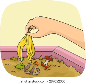 Illustration Of A Person Adding A Banana Peel In A Compost Pit