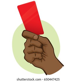 Illustration of person afrodescendente, hand holding a red card. Ideal for sports catalogs, informative and institutional guides