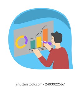 illustration of a person analyzing data, graphic illustration of data financial statistics 