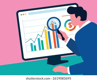 Illustration of a person analyzing financial data on a computer screen vector art

