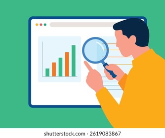 Illustration of a person analyzing financial data on a computer screen vector art
