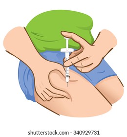 Illustration of a person applying injection to the thigh or leg can either be for the treatment of diabetes or sclerosis