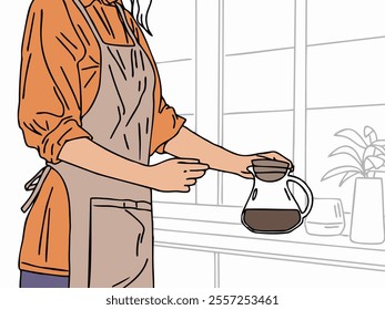 ILLUSTRATION OF A PERSON OR BARISTA MAKING COFFEE.  COOL AND UNIQUE DESIGN. VECTOR FILES