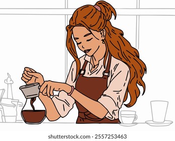 ILLUSTRATION OF A PERSON OR BARISTA MAKING COFFEE.  COOL AND UNIQUE DESIGN. VECTOR FILES