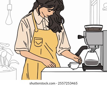 ILLUSTRATION OF A PERSON OR BARISTA MAKING COFFEE.  COOL AND UNIQUE DESIGN. VECTOR FILES