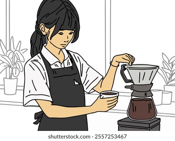 ILLUSTRATION OF A PERSON OR BARISTA MAKING COFFEE.  COOL AND UNIQUE DESIGN. VECTOR FILES