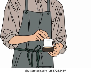 ILLUSTRATION OF A PERSON OR BARISTA MAKING COFFEE.  COOL AND UNIQUE DESIGN. VECTOR FILES