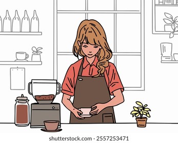 ILLUSTRATION OF A PERSON OR BARISTA MAKING COFFEE.  COOL AND UNIQUE DESIGN. VECTOR FILES