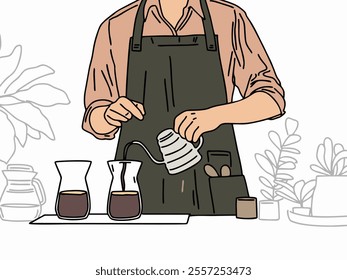 ILLUSTRATION OF A PERSON OR BARISTA MAKING COFFEE.  COOL AND UNIQUE DESIGN. VECTOR FILES