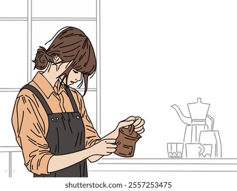 ILLUSTRATION OF A PERSON OR BARISTA MAKING COFFEE.  COOL AND UNIQUE DESIGN. VECTOR FILES