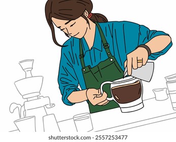 ILLUSTRATION OF A PERSON OR BARISTA MAKING COFFEE.  COOL AND UNIQUE DESIGN. VECTOR FILES