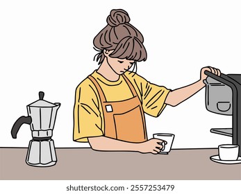 ILLUSTRATION OF A PERSON OR BARISTA MAKING COFFEE.  COOL AND UNIQUE DESIGN. VECTOR FILES