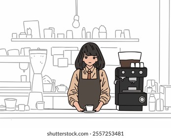 ILLUSTRATION OF A PERSON OR BARISTA MAKING COFFEE.  COOL AND UNIQUE DESIGN. VECTOR FILES