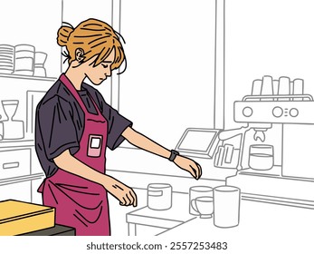 ILLUSTRATION OF A PERSON OR BARISTA MAKING COFFEE.  COOL AND UNIQUE DESIGN. VECTOR FILES