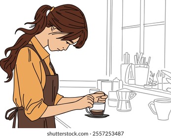 ILLUSTRATION OF A PERSON OR BARISTA MAKING COFFEE.  COOL AND UNIQUE DESIGN. VECTOR FILES