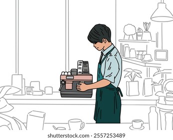 ILLUSTRATION OF A PERSON OR BARISTA MAKING COFFEE.  COOL AND UNIQUE DESIGN. VECTOR FILES